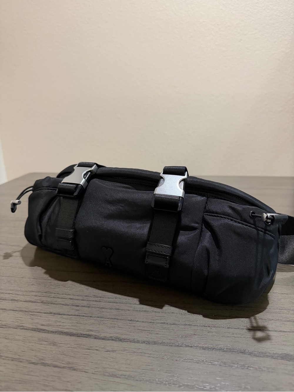AMI Black Nylon/Leather Belt Bag